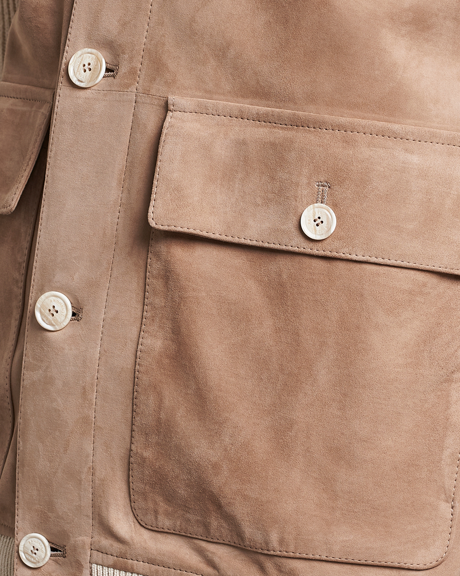 Hombres | Abrigos y chaquetas | Brunello Cucinelli | Suede Knit Bomber Jacket Beige Suede
