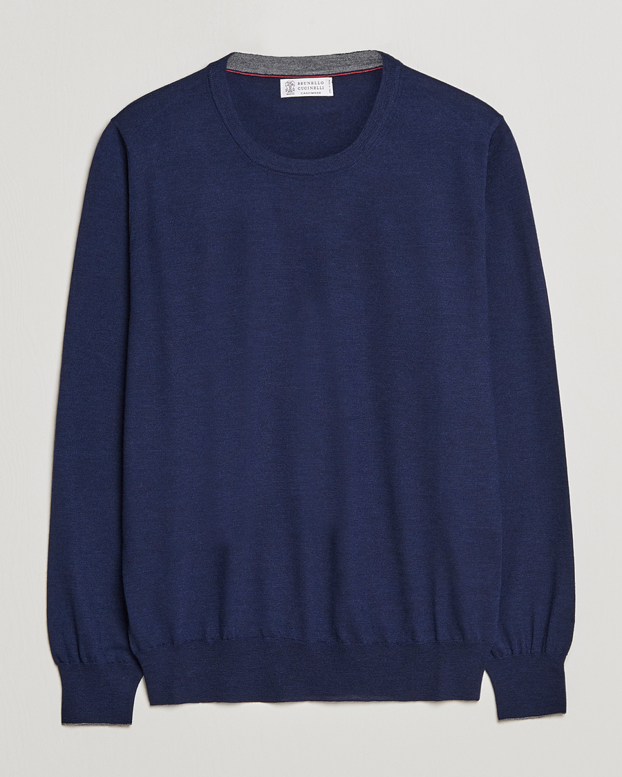Hombres | Jerséis y prendas de punto | Brunello Cucinelli | Cashmere/Wool Crew Neck Sweater Navy