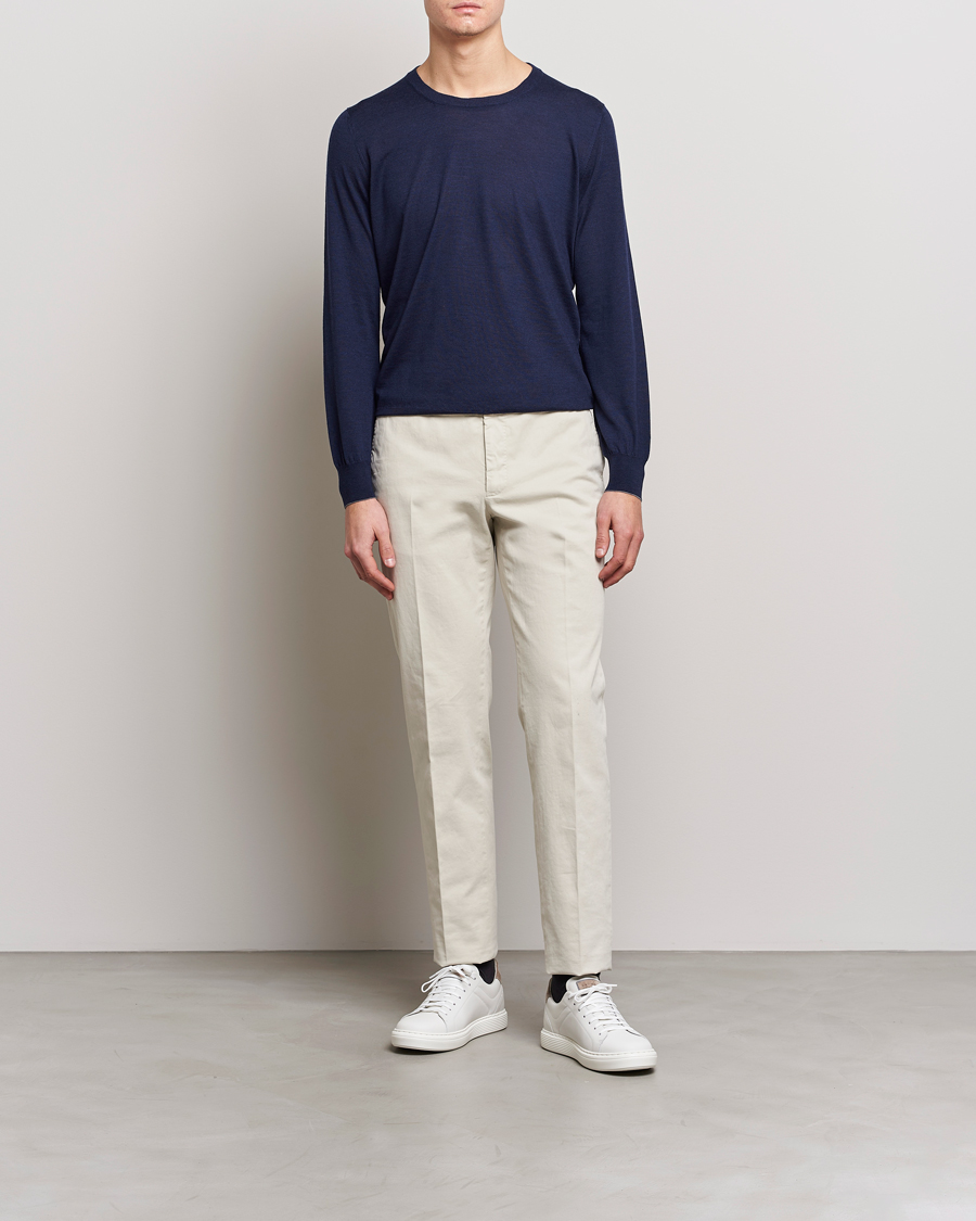 Hombres | Jerséis y prendas de punto | Brunello Cucinelli | Cashmere/Wool Crew Neck Sweater Navy