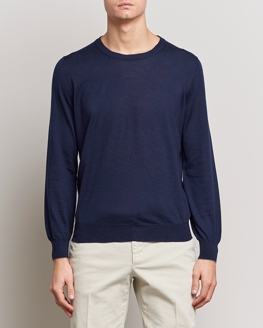 Hombres | Jerséis y prendas de punto | Brunello Cucinelli | Cashmere/Wool Crew Neck Sweater Navy