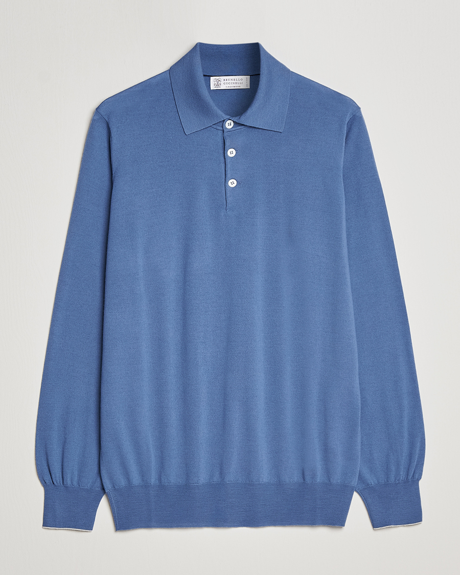 Hombres | Jerséis y prendas de punto | Brunello Cucinelli | Cashmere/Wool Knitted Polo Oxford Blue