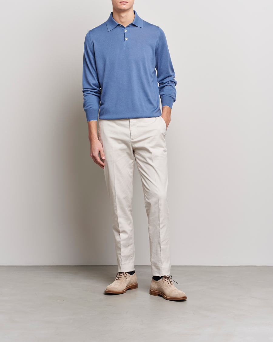 Hombres | Jerséis y prendas de punto | Brunello Cucinelli | Cashmere/Wool Knitted Polo Oxford Blue