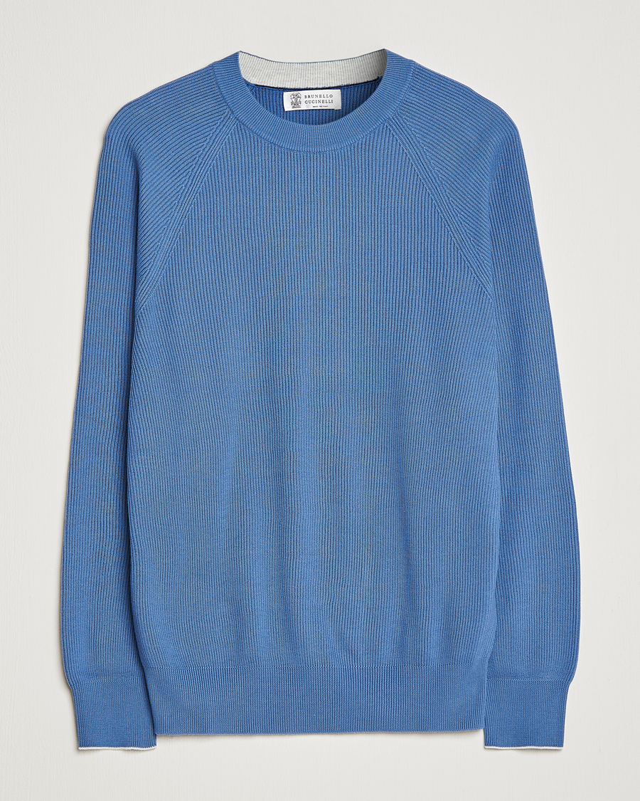 Hombres | Jerséis y prendas de punto | Brunello Cucinelli | Rib Stitch Crew Neck Sweater Oxford Blue
