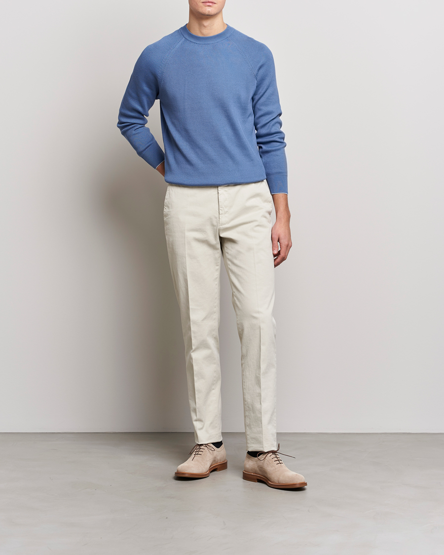 Hombres | Jerséis y prendas de punto | Brunello Cucinelli | Rib Stitch Crew Neck Sweater Oxford Blue