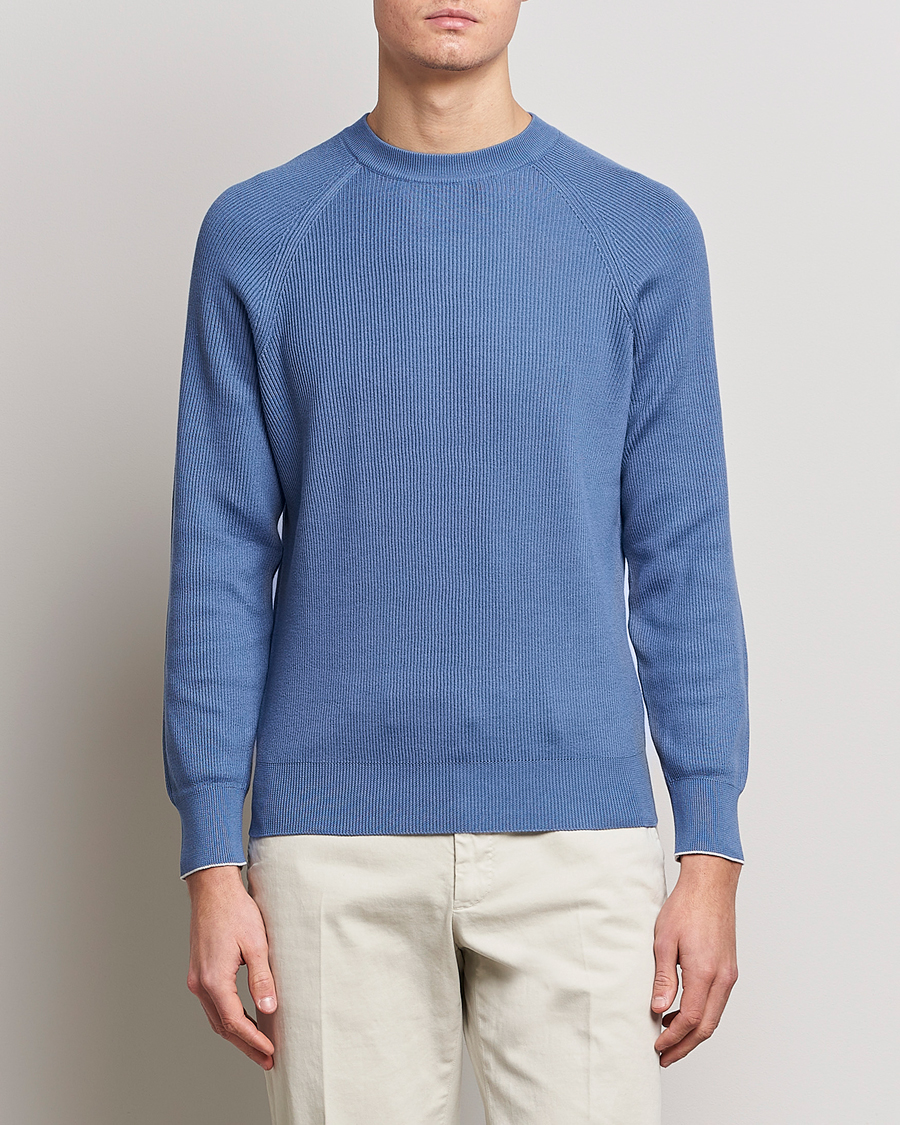 Hombres | Jerséis y prendas de punto | Brunello Cucinelli | Rib Stitch Crew Neck Sweater Oxford Blue