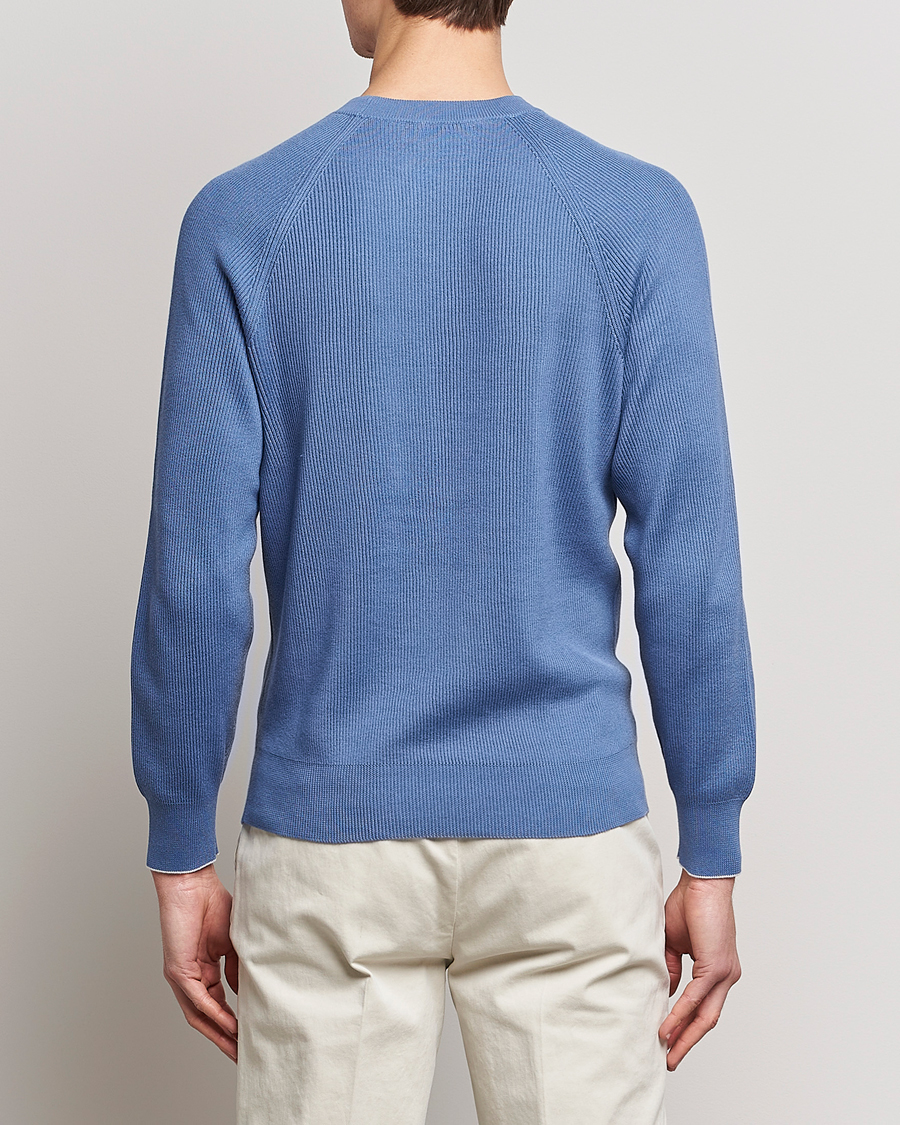 Hombres | Jerséis y prendas de punto | Brunello Cucinelli | Rib Stitch Crew Neck Sweater Oxford Blue
