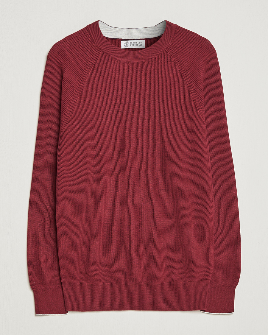 Hombres | Jerséis y prendas de punto | Brunello Cucinelli | Rib Stitch Crew Neck Sweater Burgundy