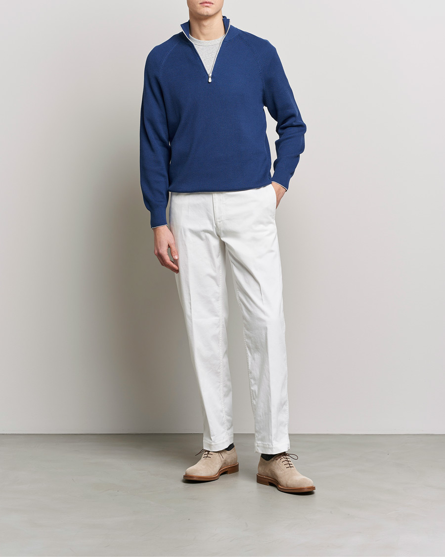 Hombres | Jerséis y prendas de punto | Brunello Cucinelli | Rib Stitch Half Zip Ocean Blue