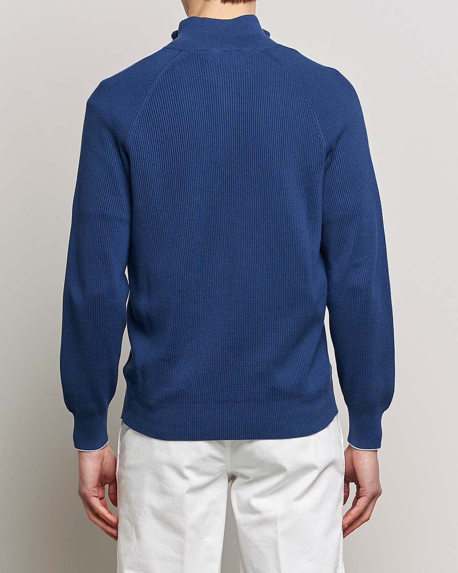 Hombres | Jerséis y prendas de punto | Brunello Cucinelli | Rib Stitch Half Zip Ocean Blue