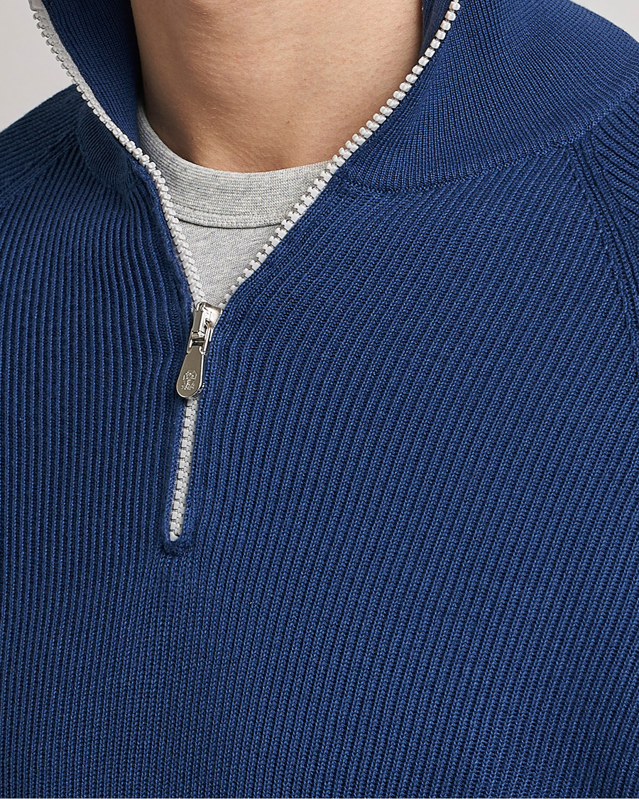 Hombres | Jerséis y prendas de punto | Brunello Cucinelli | Rib Stitch Half Zip Ocean Blue