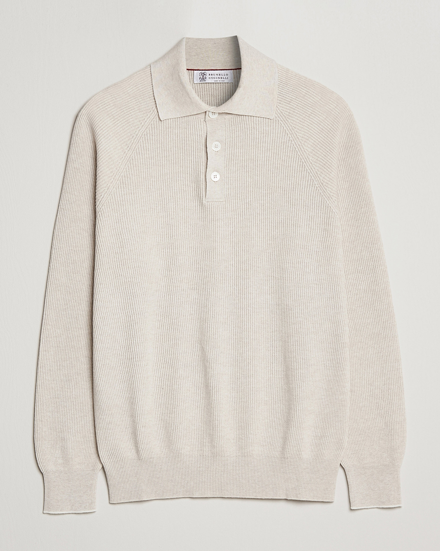 Hombres | Jerséis y prendas de punto | Brunello Cucinelli | Rib Stitch Knitted Polo Light Beige