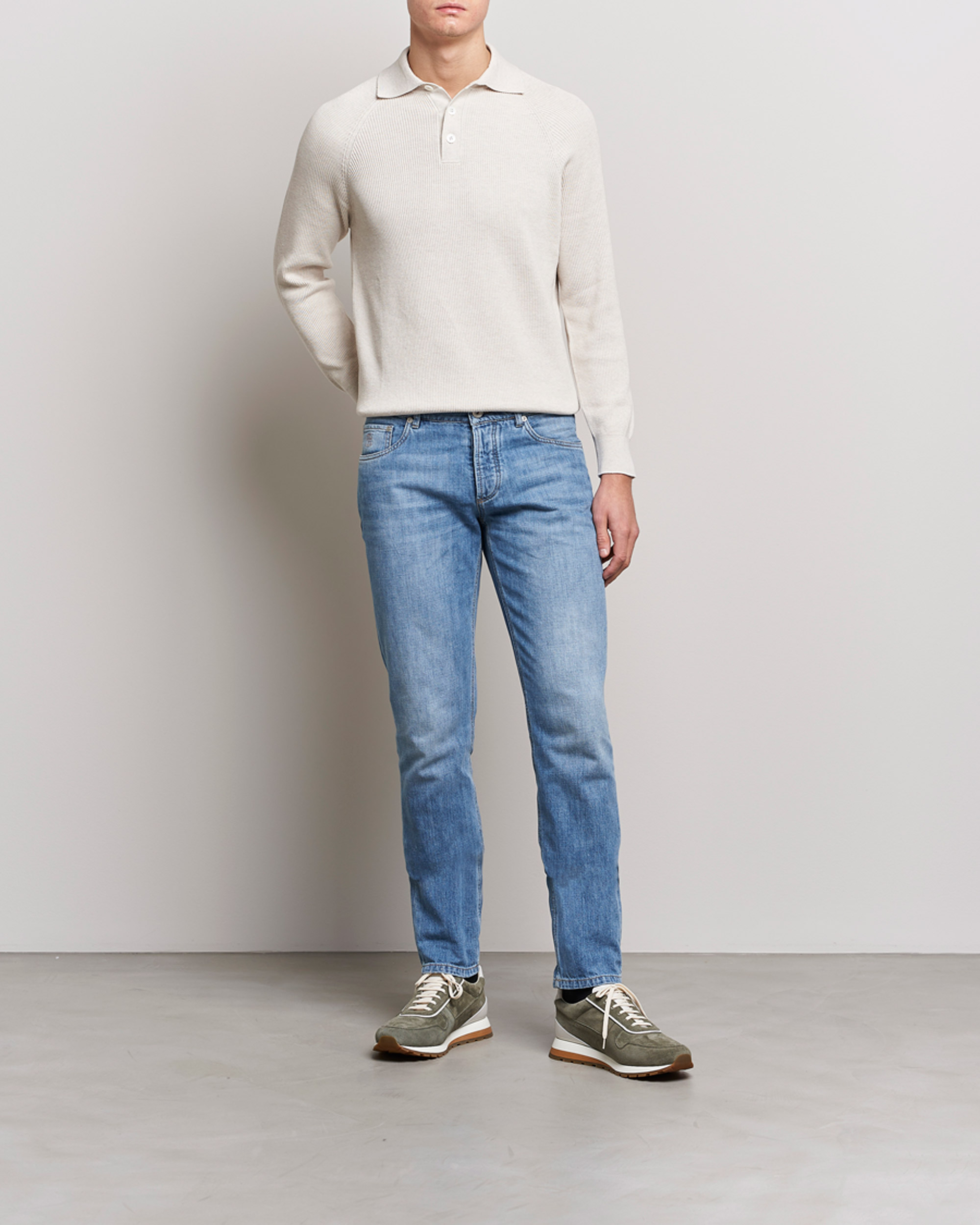 Hombres | Jerséis y prendas de punto | Brunello Cucinelli | Rib Stitch Knitted Polo Light Beige