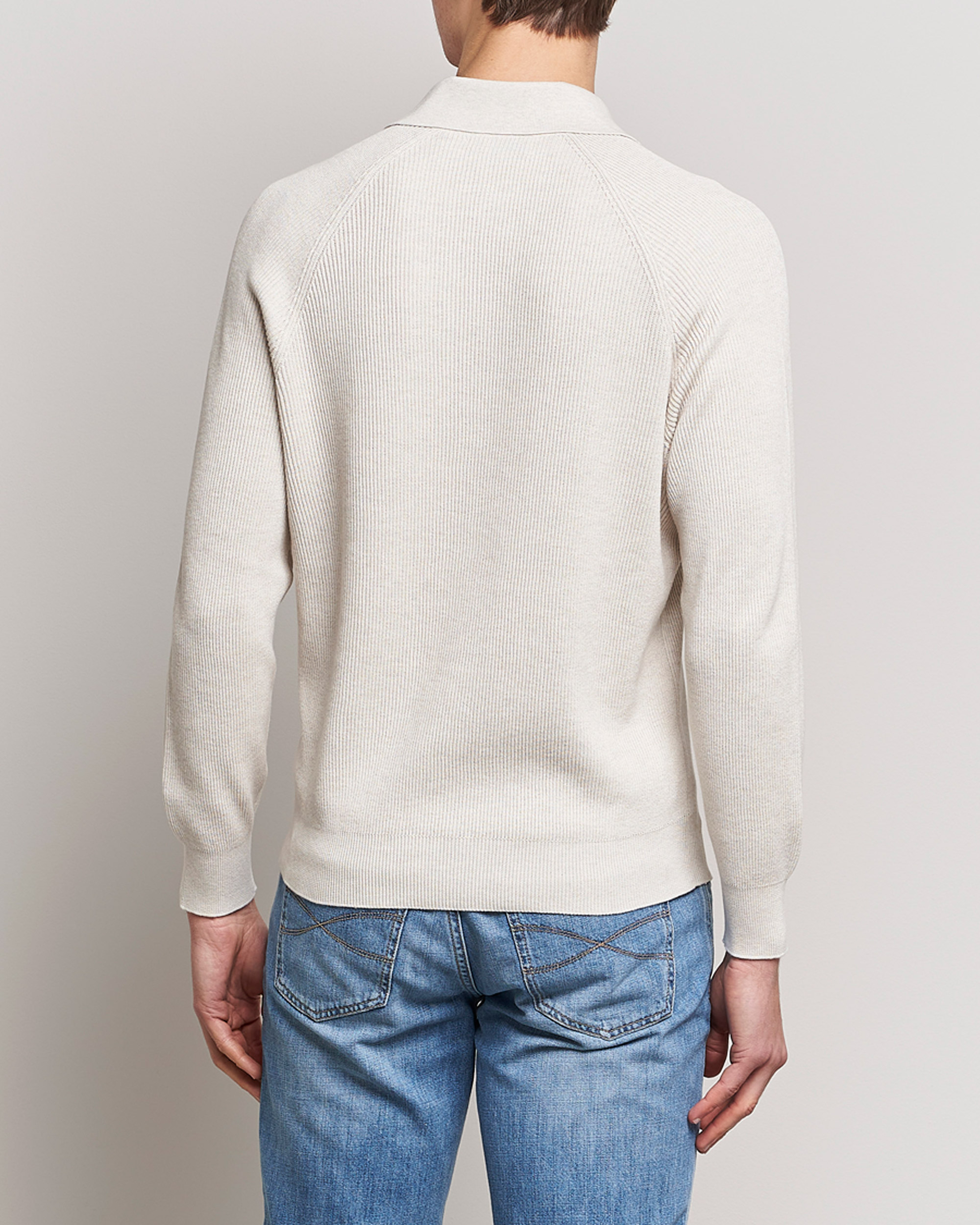 Hombres | Jerséis y prendas de punto | Brunello Cucinelli | Rib Stitch Knitted Polo Light Beige