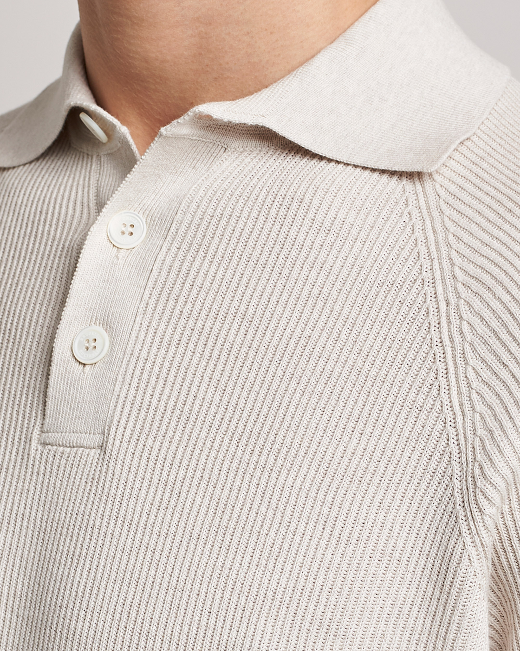 Hombres | Jerséis y prendas de punto | Brunello Cucinelli | Rib Stitch Knitted Polo Light Beige
