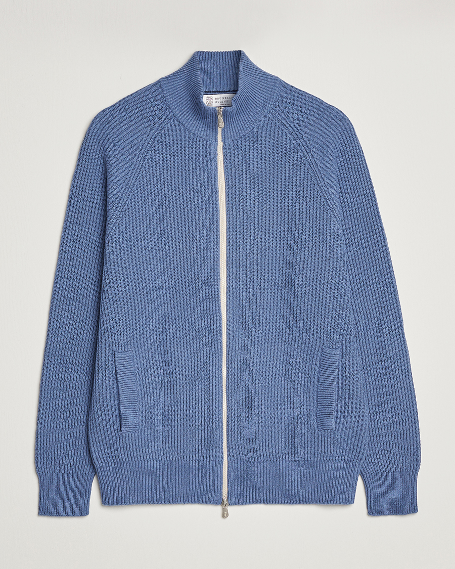 Hombres | Jerséis y prendas de punto | Brunello Cucinelli | Heavy Zip Sweater Oxford Blue