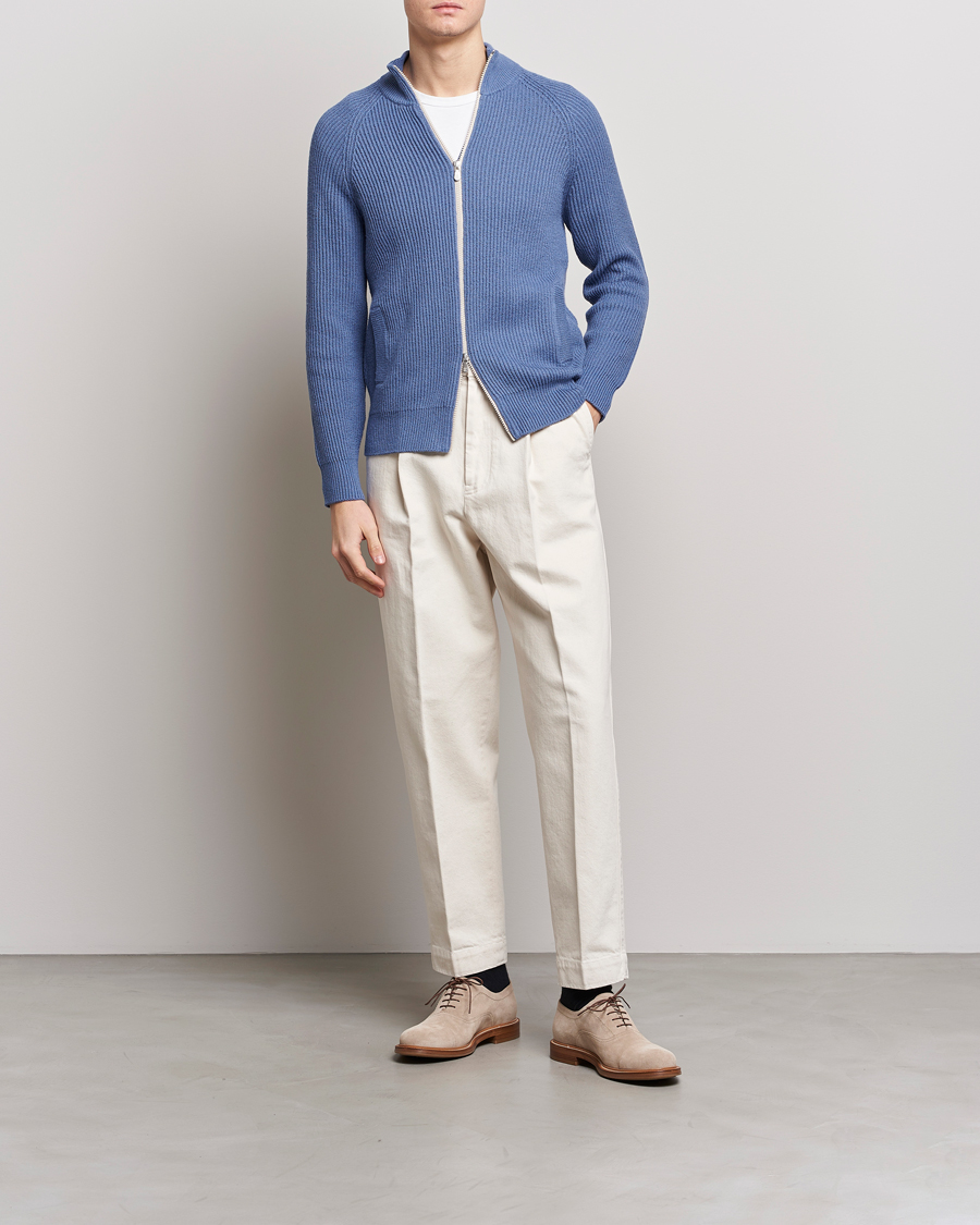 Hombres | Jerséis y prendas de punto | Brunello Cucinelli | Heavy Zip Sweater Oxford Blue