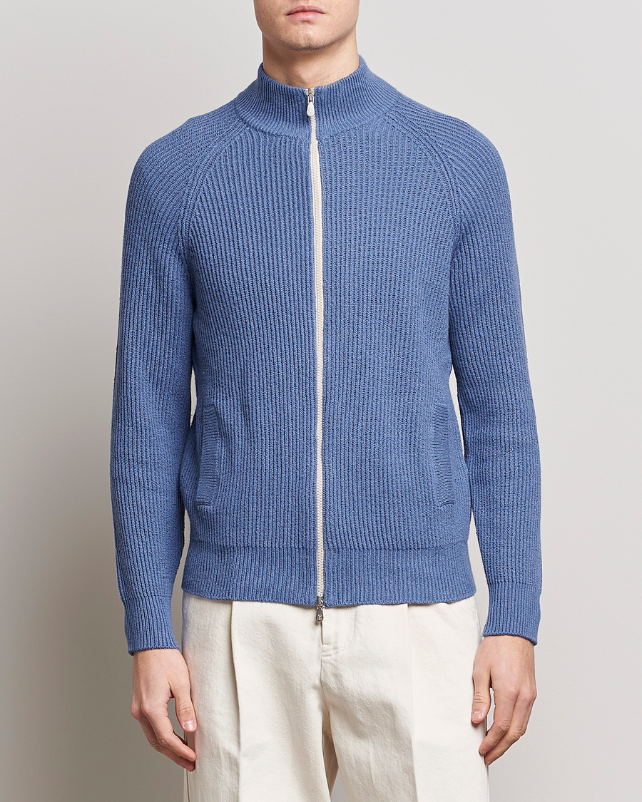 Hombres | Jerséis y prendas de punto | Brunello Cucinelli | Heavy Zip Sweater Oxford Blue