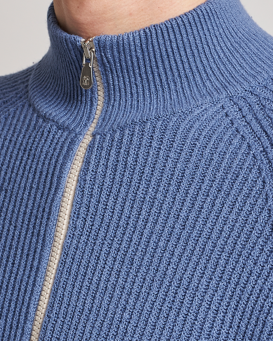 Hombres | Jerséis y prendas de punto | Brunello Cucinelli | Heavy Zip Sweater Oxford Blue