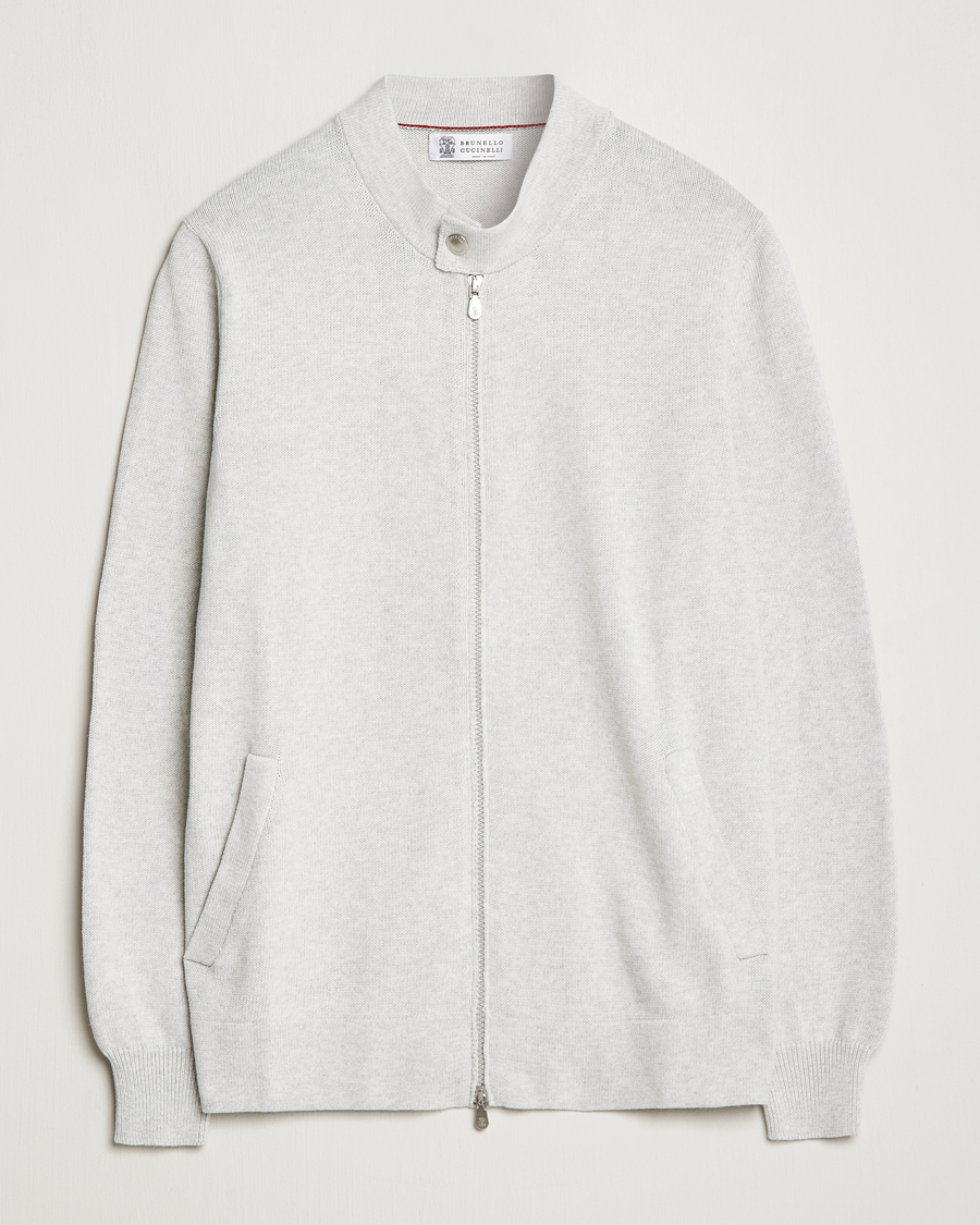 Hombres | Jerséis y prendas de punto | Brunello Cucinelli | Knitted Zip Blouson Pearl Grey