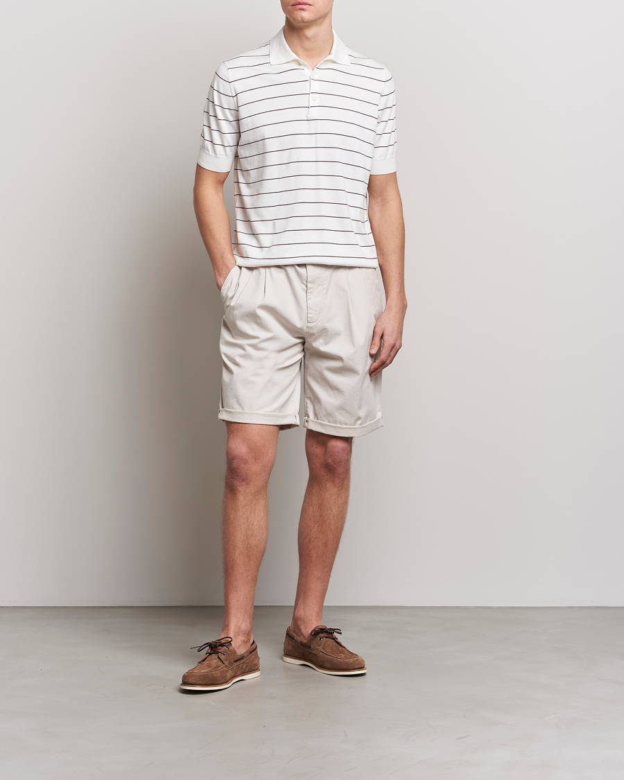 Hombres | Polos | Brunello Cucinelli | Short Sleeve Striped Knitted Polo White/Burgundy