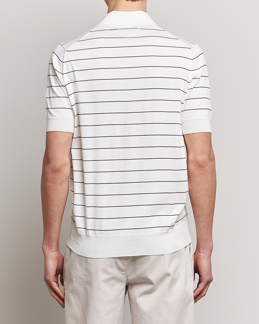 Hombres | Polos | Brunello Cucinelli | Short Sleeve Striped Knitted Polo White/Burgundy