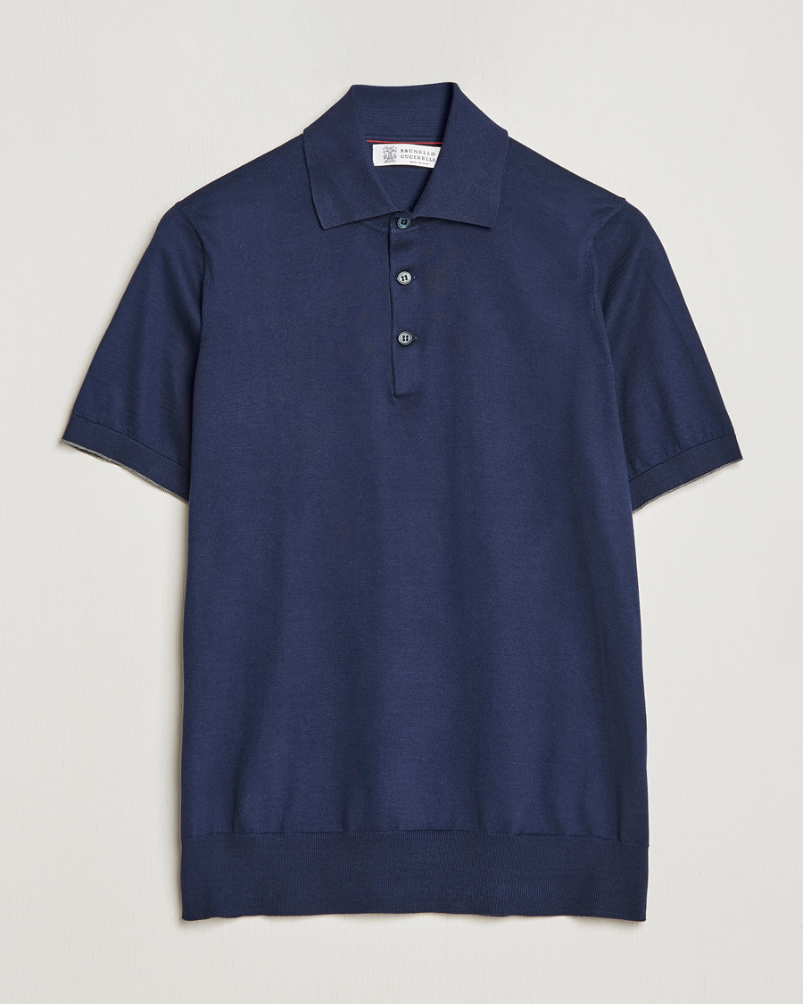 Hombres | Polos | Brunello Cucinelli | Short Sleeve Knitted Polo Navy