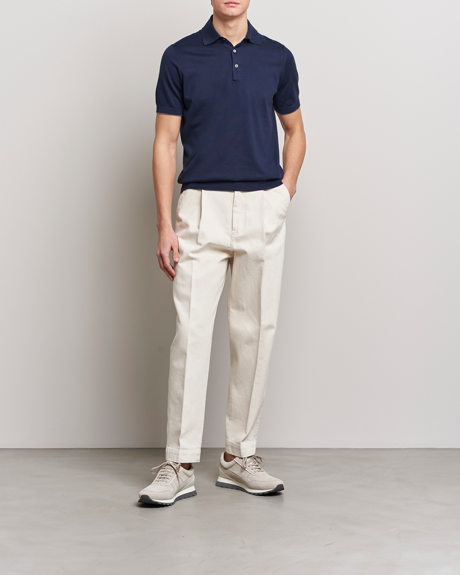 Hombres | Polos | Brunello Cucinelli | Short Sleeve Knitted Polo Navy