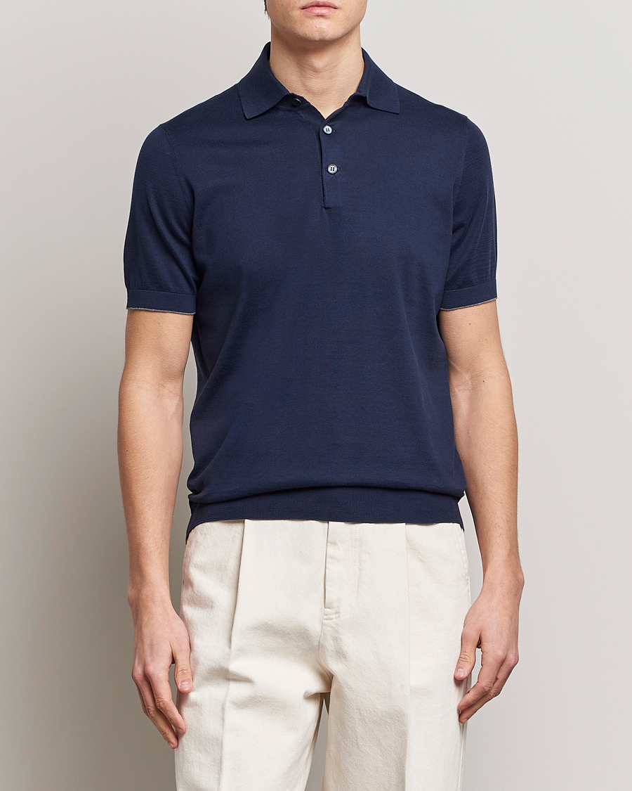 Hombres | Polos | Brunello Cucinelli | Short Sleeve Knitted Polo Navy