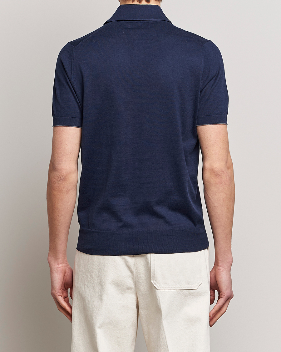 Hombres | Polos | Brunello Cucinelli | Short Sleeve Knitted Polo Navy