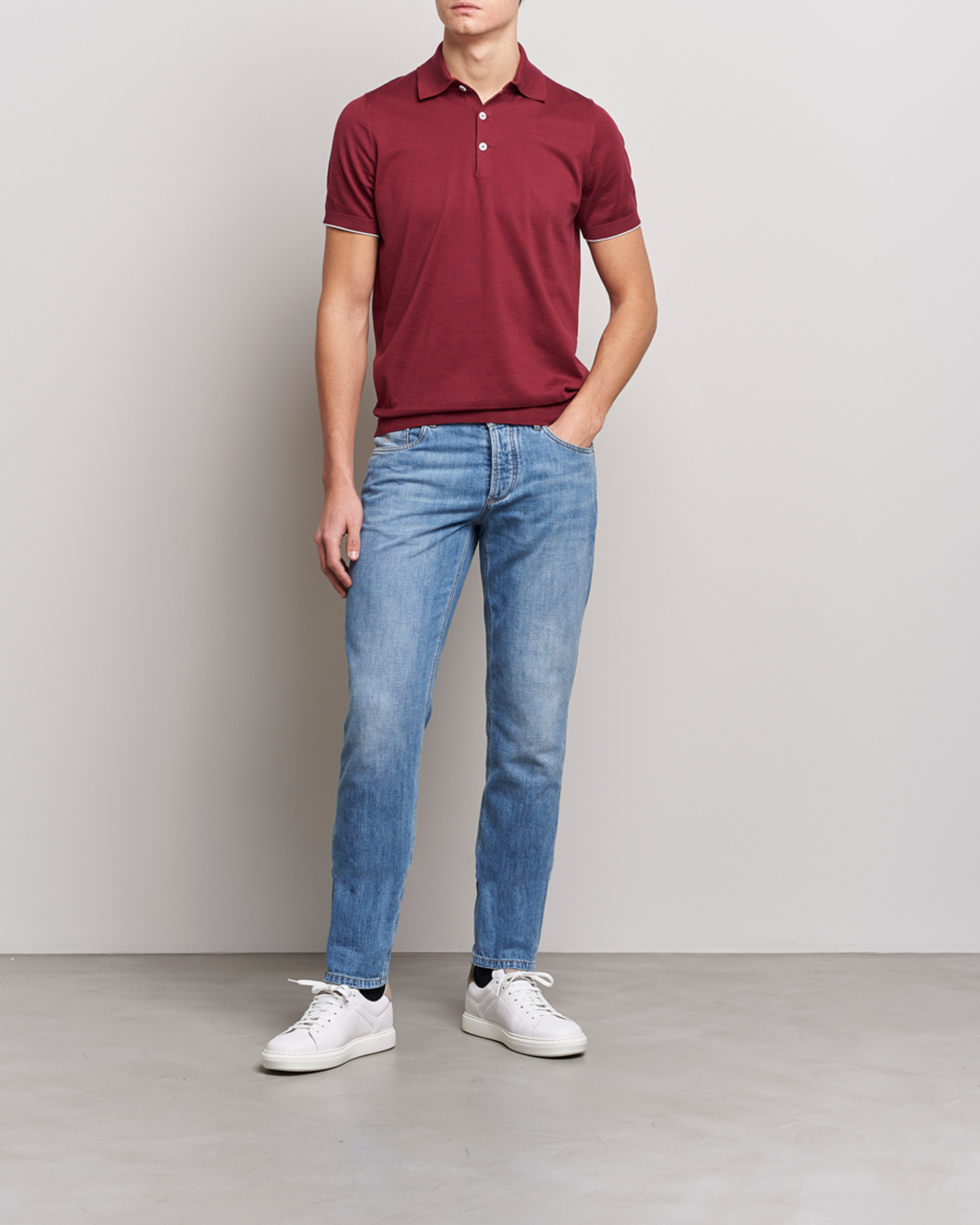 Hombres | Polos | Brunello Cucinelli | Short Sleeve Knitted Polo Burgundy