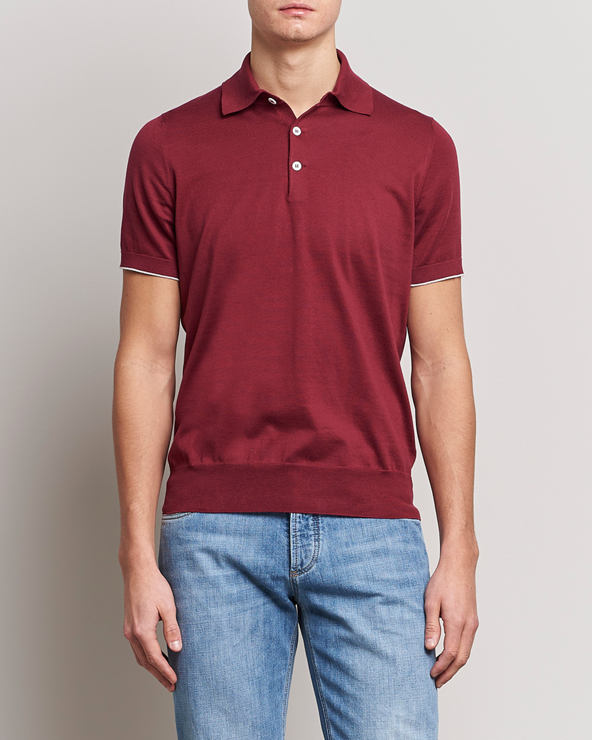 Hombres | Polos | Brunello Cucinelli | Short Sleeve Knitted Polo Burgundy