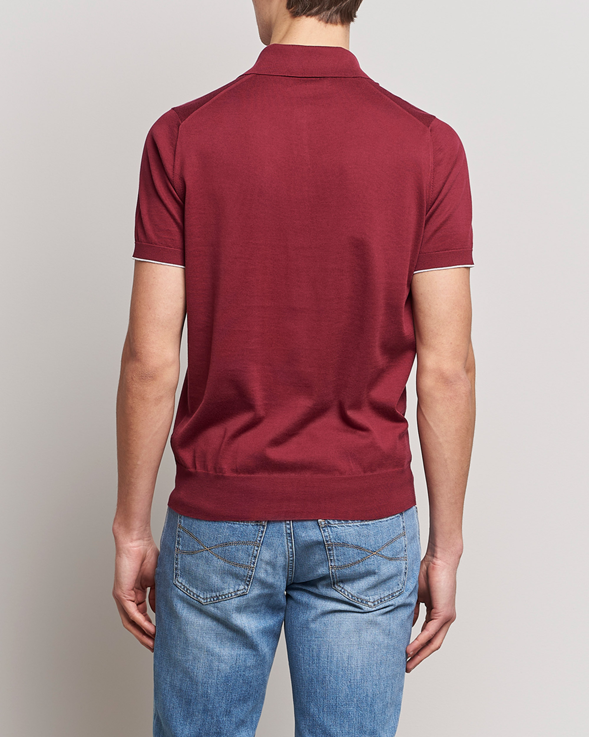 Hombres | Polos | Brunello Cucinelli | Short Sleeve Knitted Polo Burgundy