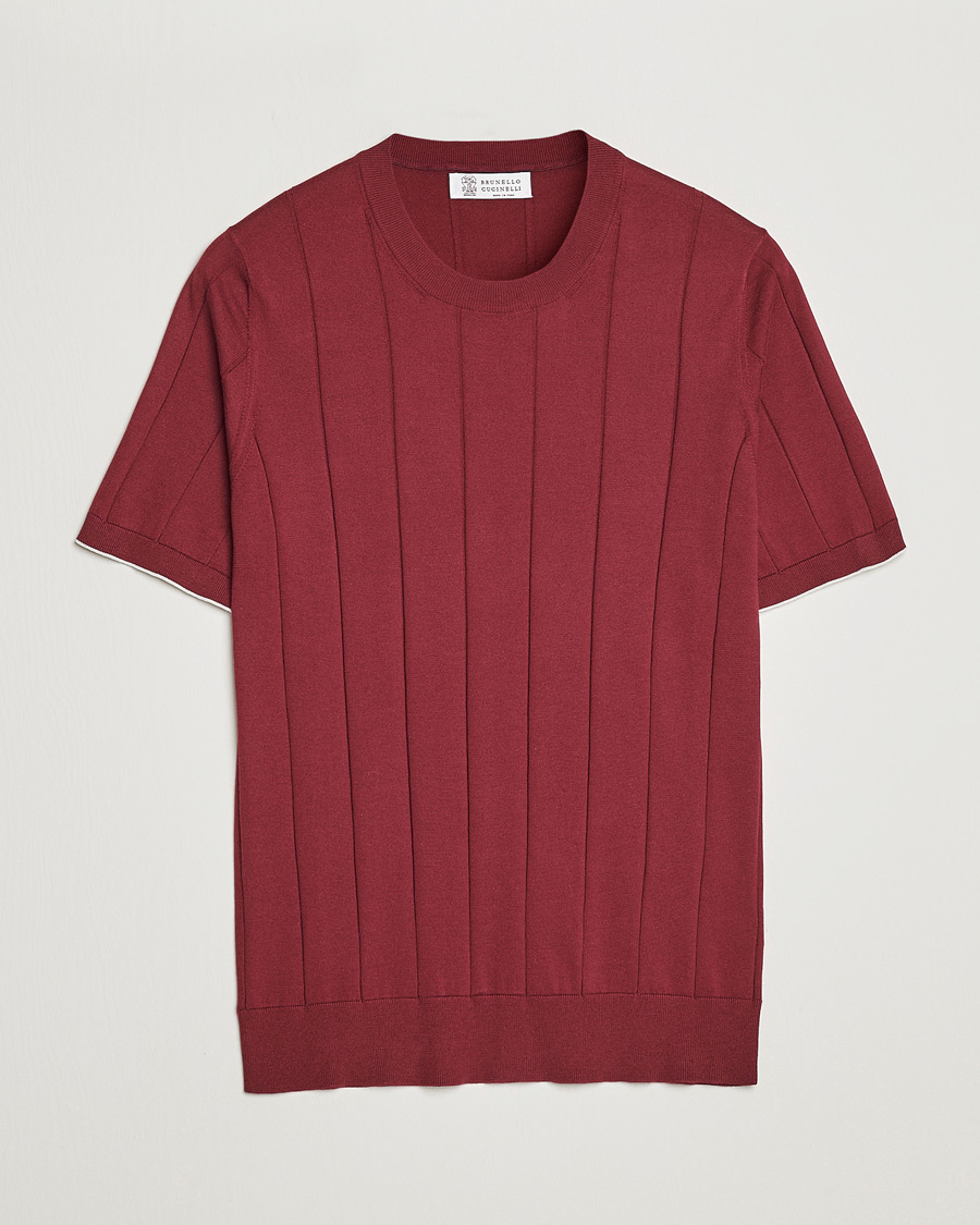 Hombres | Camisetas | Brunello Cucinelli | Rib Knitted T-Shirt Burgundy