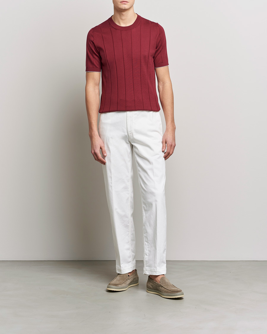 Hombres | Camisetas | Brunello Cucinelli | Rib Knitted T-Shirt Burgundy