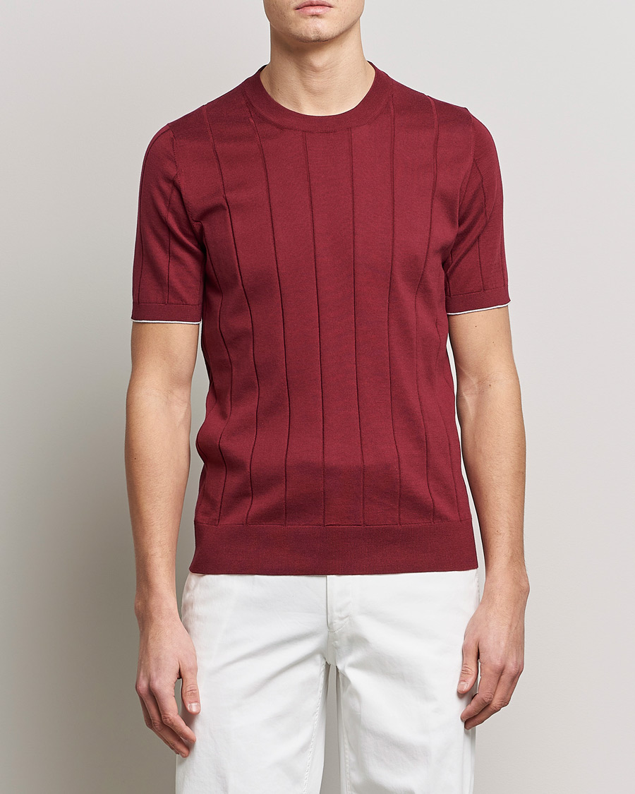 Hombres | Camisetas | Brunello Cucinelli | Rib Knitted T-Shirt Burgundy