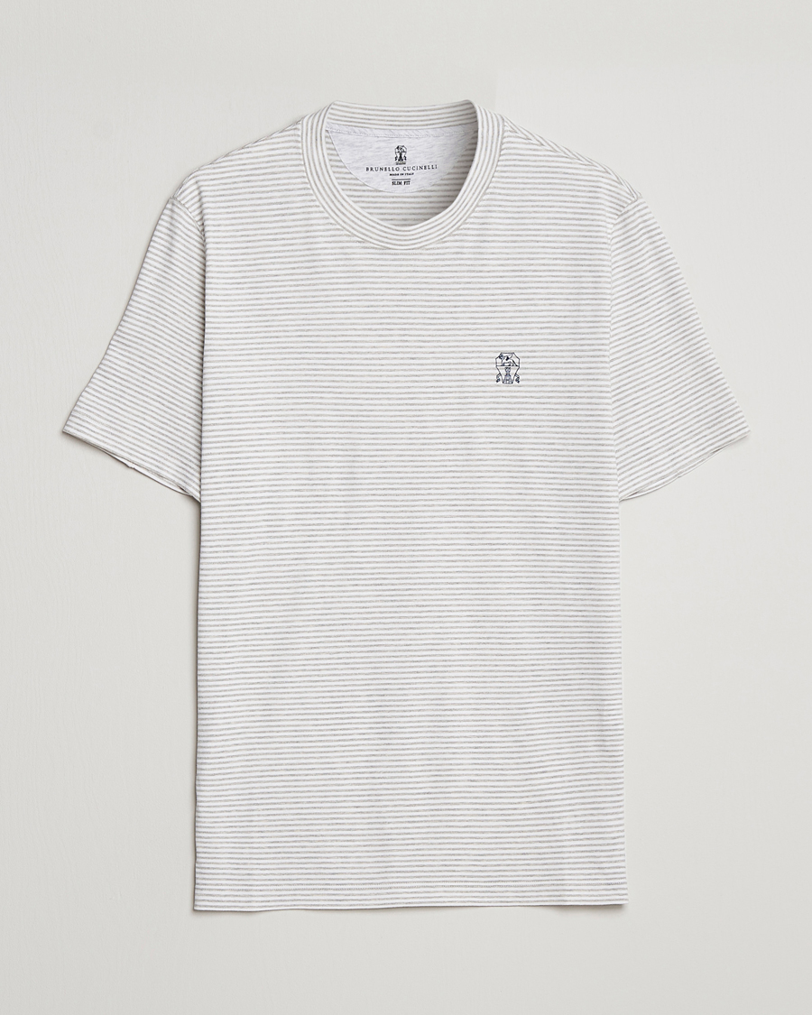 Hombres | Camisetas | Brunello Cucinelli | Short Sleeve Striped T-Shirt Light Grey