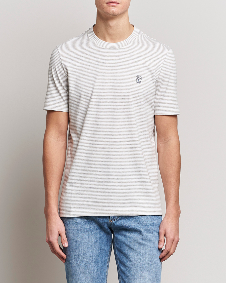Hombres | Camisetas | Brunello Cucinelli | Short Sleeve Striped T-Shirt Light Grey