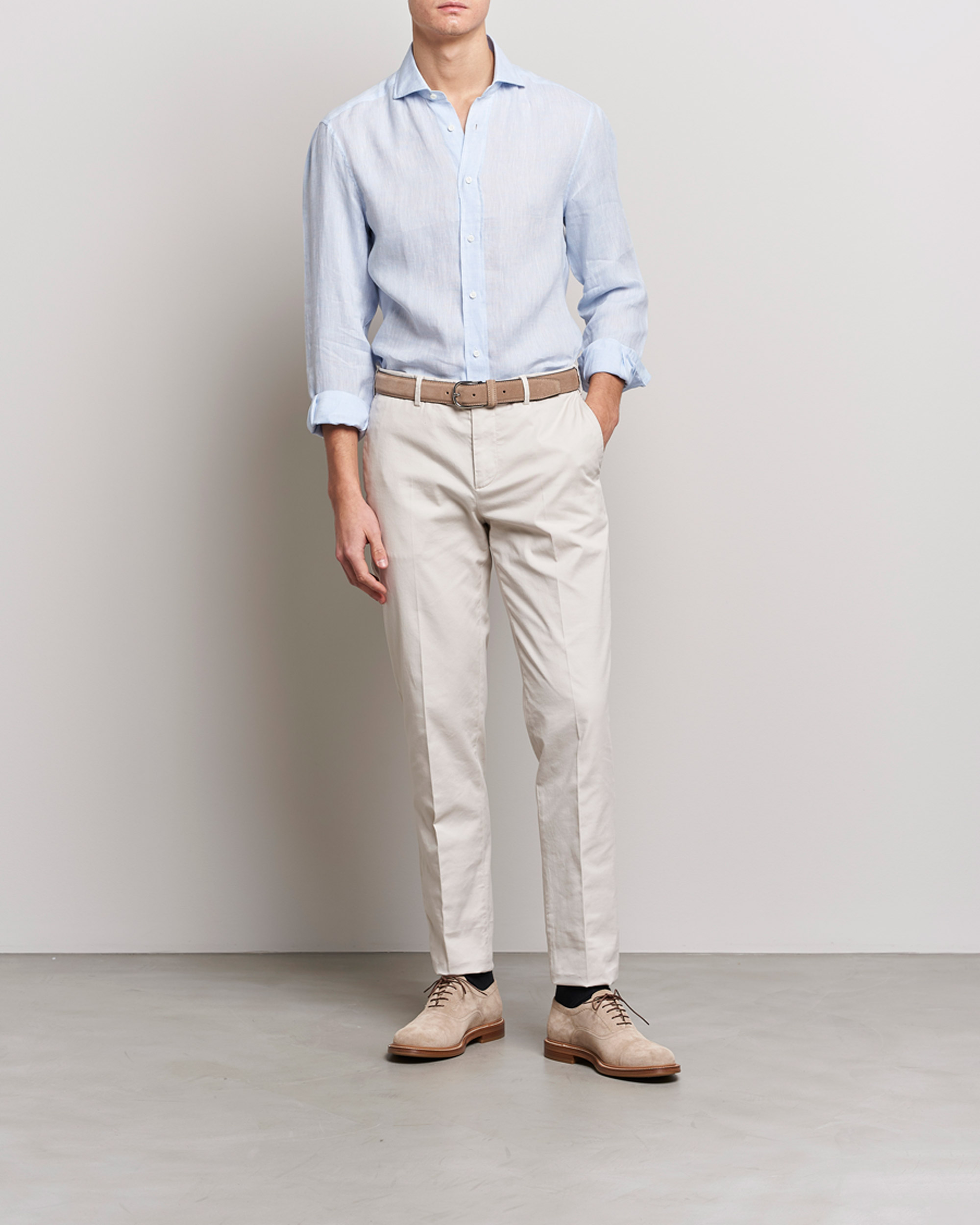 Hombres | Camisas | Brunello Cucinelli | Slim Fit Linen Sport Shirt Light Blue