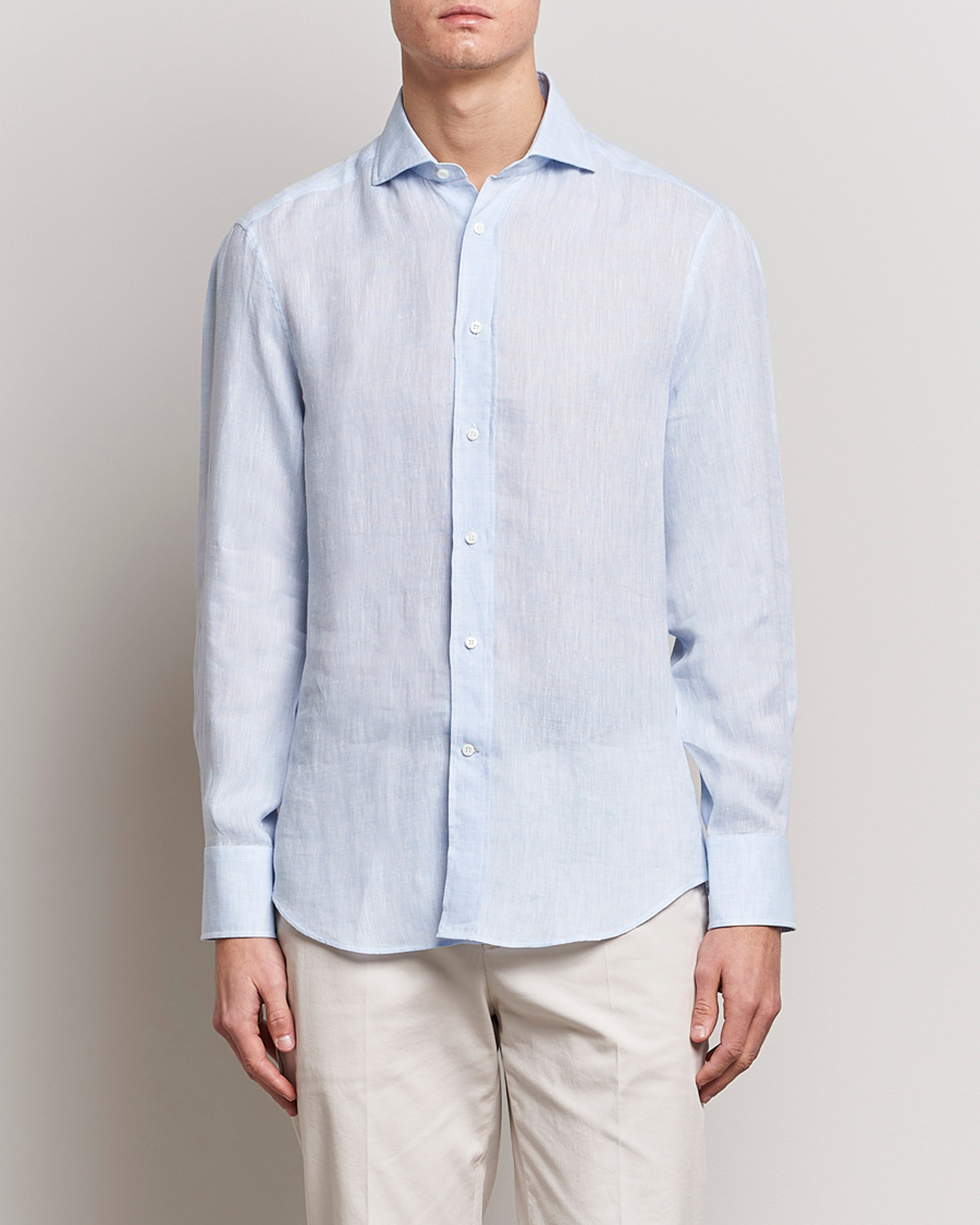 Hombres | Camisas | Brunello Cucinelli | Slim Fit Linen Sport Shirt Light Blue