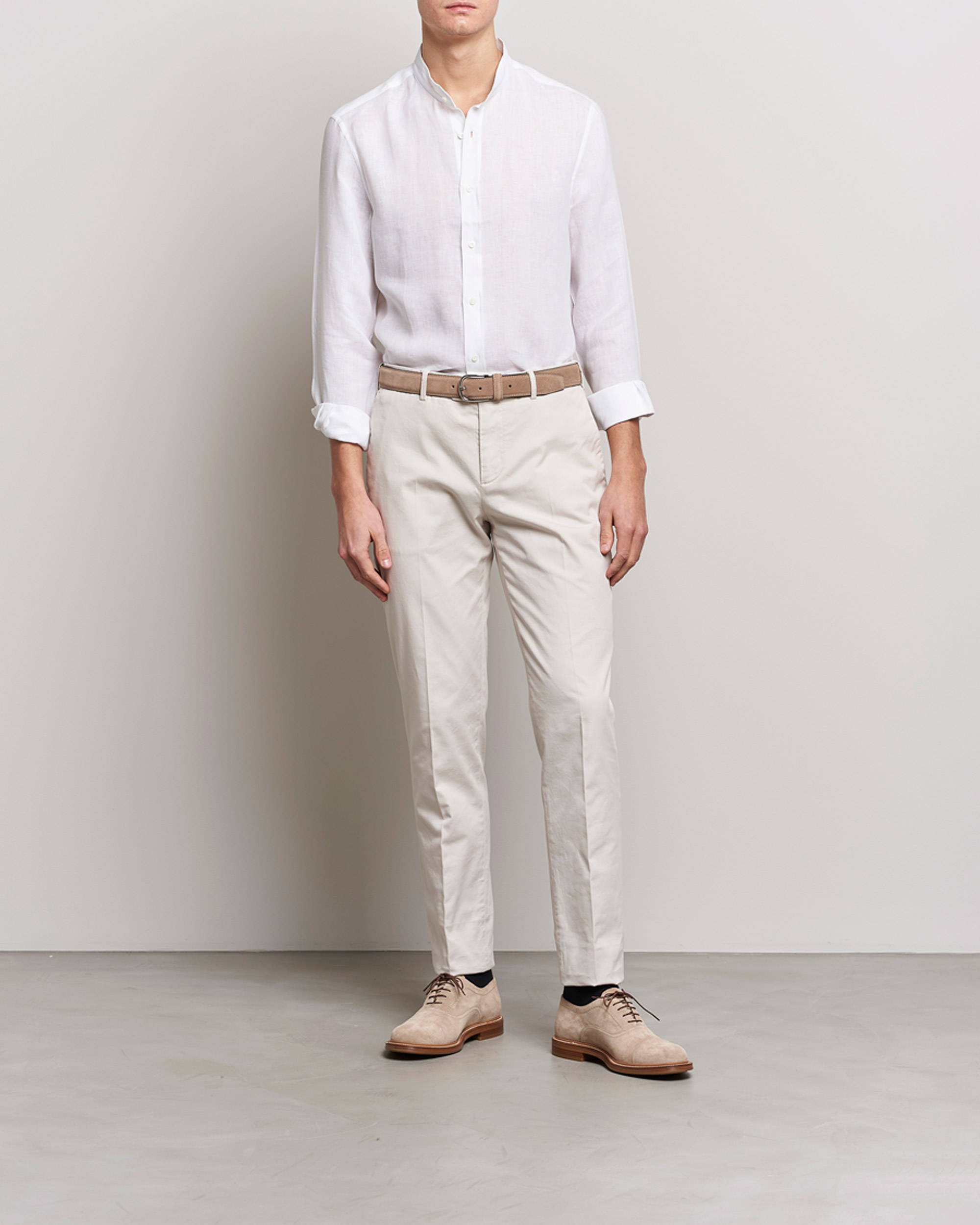 Hombres | Camisas | Brunello Cucinelli | Linen Guru Collar Shirt White