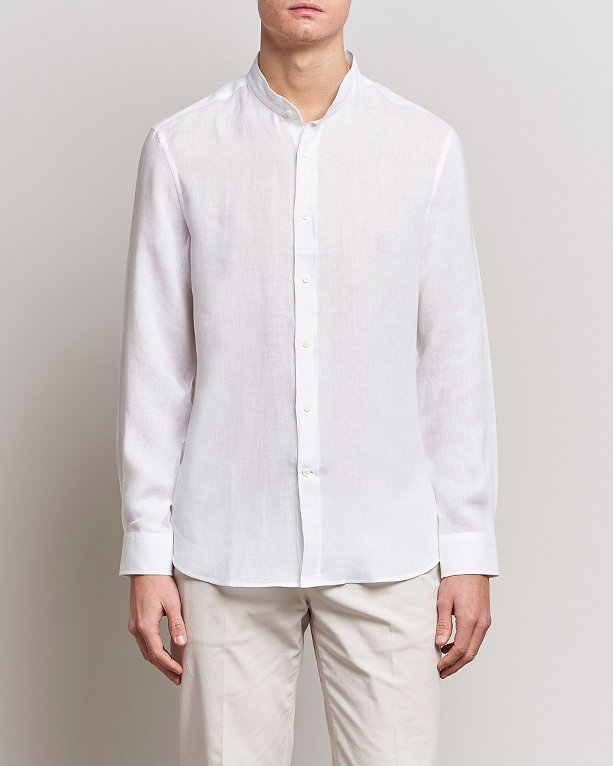 Hombres | Camisas | Brunello Cucinelli | Linen Guru Collar Shirt White