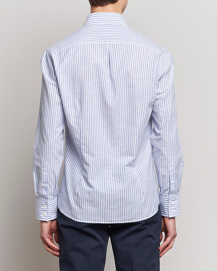 Hombres | Camisas | Brunello Cucinelli | Slim Fit Linen Striped Shirt Light Blue