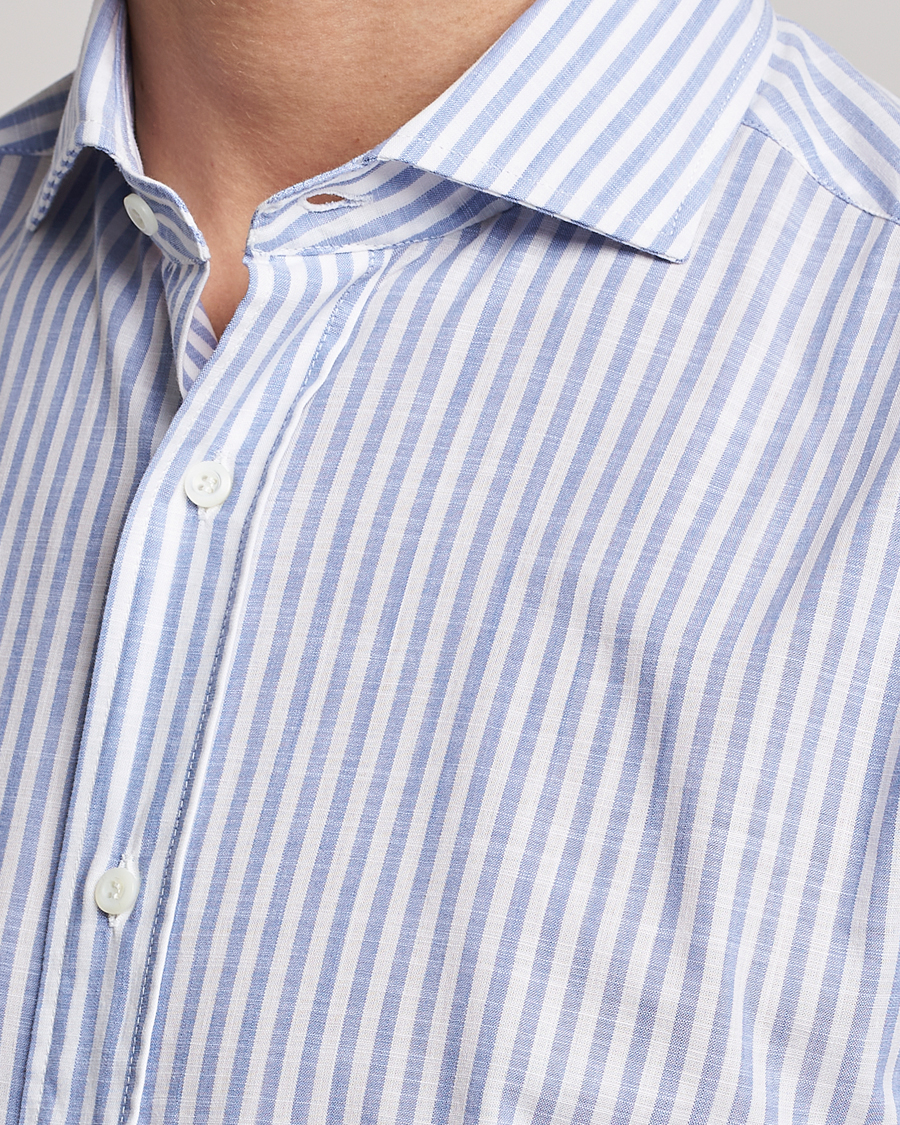 Hombres | Camisas | Brunello Cucinelli | Slim Fit Linen Striped Shirt Light Blue