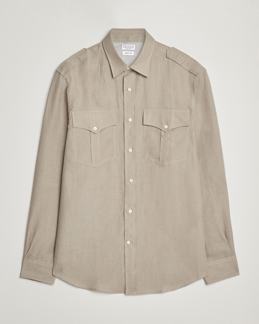 Hombres | Camisas | Brunello Cucinelli | Linen Canapa Safari Shirt Olive