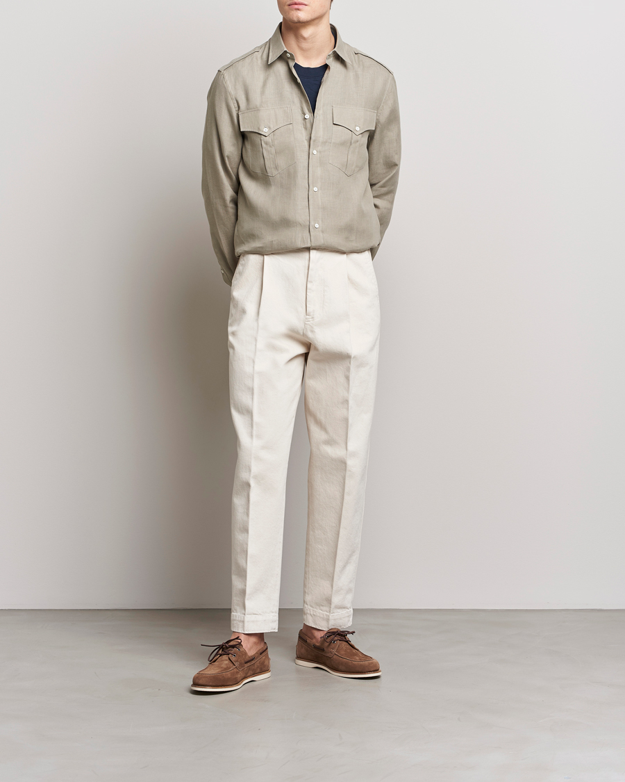 Hombres | Camisas | Brunello Cucinelli | Linen Canapa Safari Shirt Olive