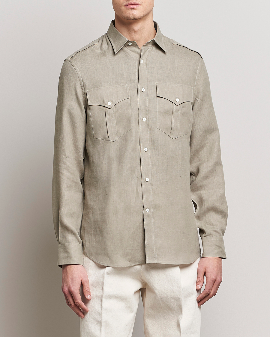 Hombres | Camisas | Brunello Cucinelli | Linen Canapa Safari Shirt Olive