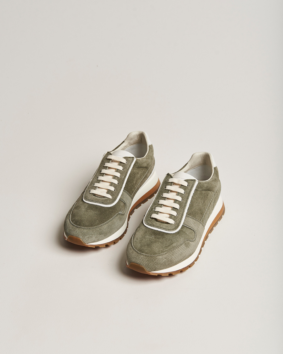 Hombres | Brunello Cucinelli Perforated Running Sneakers Olive | Brunello Cucinelli | Perforated Running Sneakers Olive