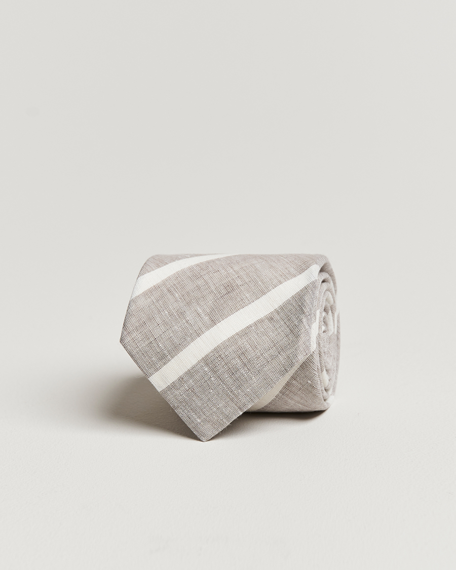 Hombres | Brunello Cucinelli Striped Linen Tie Beige/White | Brunello Cucinelli | Striped Linen Tie Beige/White