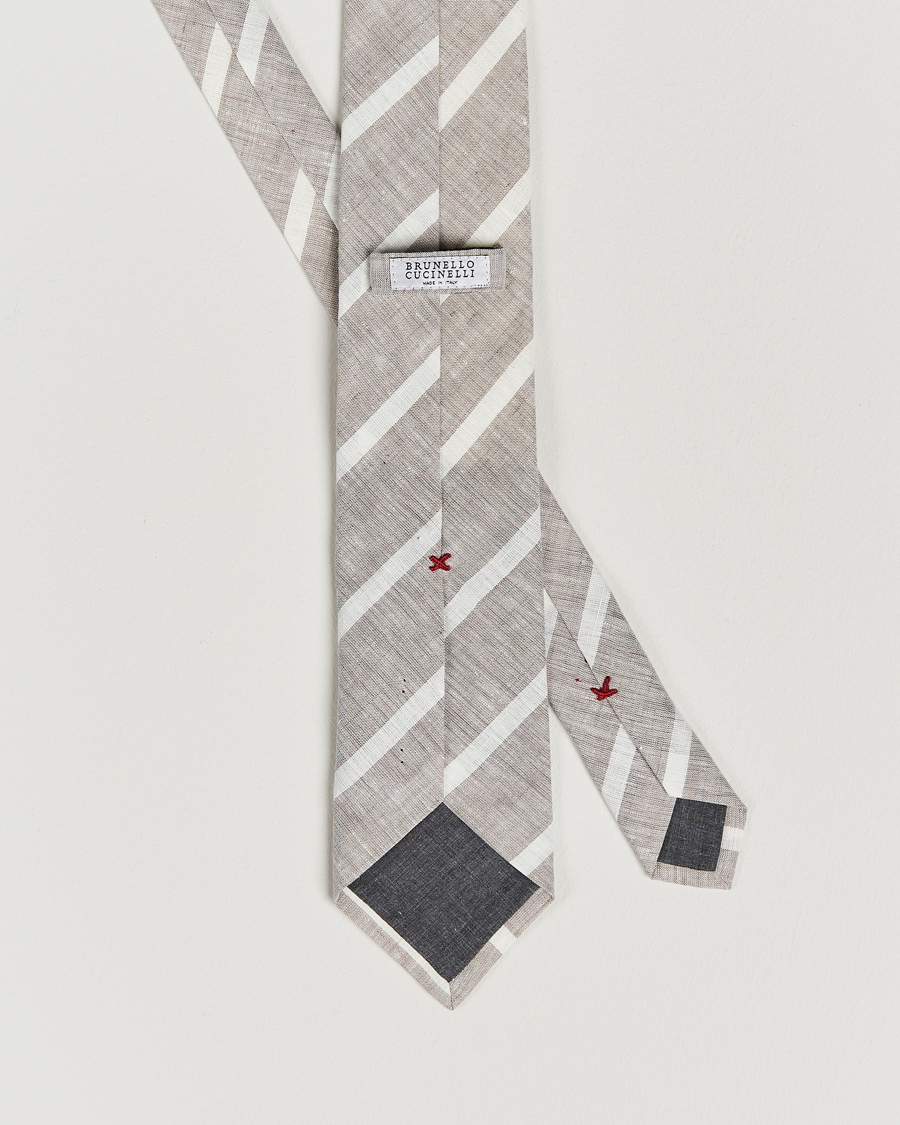 Hombres | Brunello Cucinelli Striped Linen Tie Beige/White | Brunello Cucinelli | Striped Linen Tie Beige/White