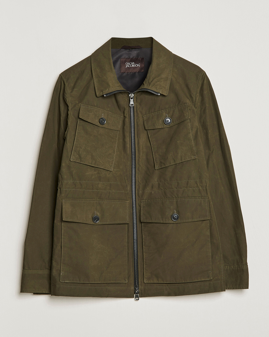 Hombres | Abrigos y chaquetas | Oscar Jacobson | Balder Waxed Field Jacket Dark Green